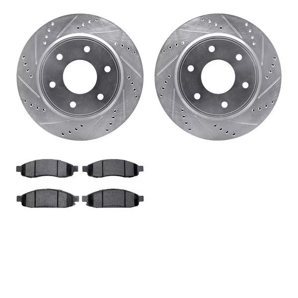 7302-67113, Rotors-Drilled and Slotted-Silver with 3000 Series Ceramic Brake Pads, Zinc Coated, Dynamic Friction Co, Mfr#: 7302-67113
